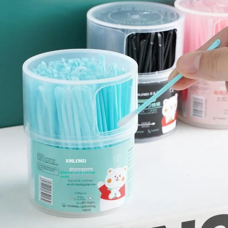 100pc  Disposable Eyelash Brushes Swab 2In1 Cotton Swab Ear Scoop Dual-Headdual-Function Cotton Pad Ear Cleaning  Makeup Removal