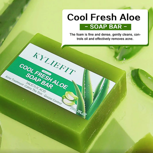 KYLIEFIT Cool Fresh Aloe Soap Bar, Reduce Acne and Black Spots, Clean Skin, Oil Control, Exfoliation, For Face And Body Use