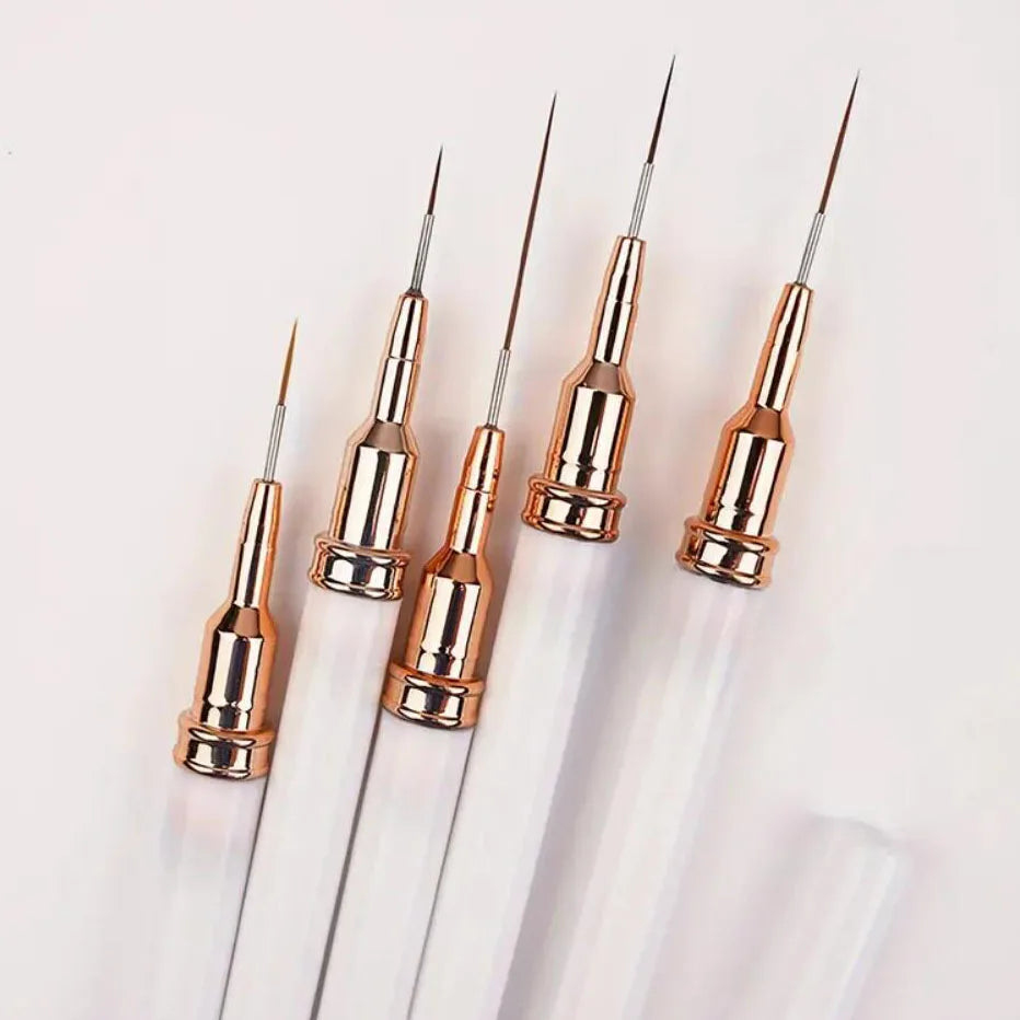 5pcs Premium Nail Art Liner Brush Set - Ultra-Fine Detailing Pens For Precision Manicure 6/9/12/15/26mm Long Line Nail Brushes *