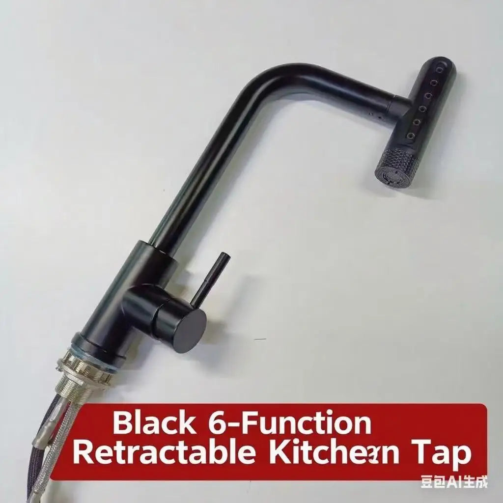 6 Modes Gray Pull-Out Swivel Waterfall Black Stream Sprayer Sink Mixer Faucet Brushed Nickel Faucet Accessories