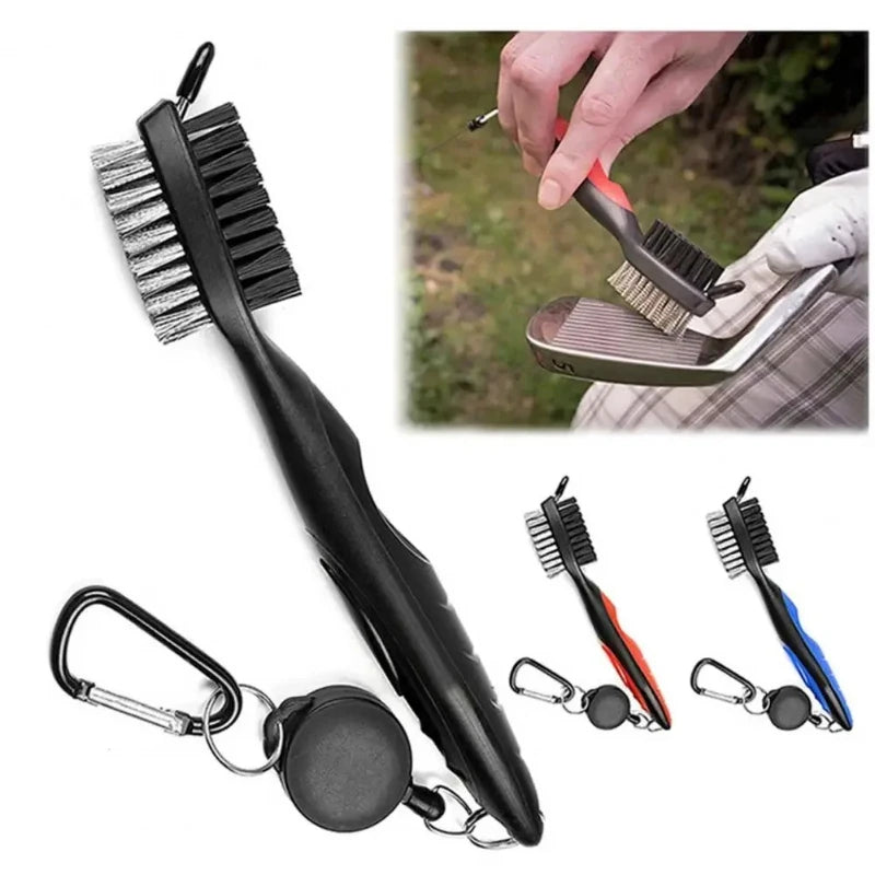 Golf Club Brush Groove Cleaner Retractable Dual Sided Nylon Bristles Aluminum Carabiner Groove Cleaner Groove Cleaning Tool Kit