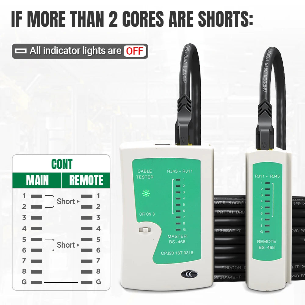 AMPCOM Network Cable Tester RJ45 Ethernet Cable Checker LAN Checker for Cat5 Cat6 CAT7 8P 6P LAN Cable and RJ11 Telephone Cable