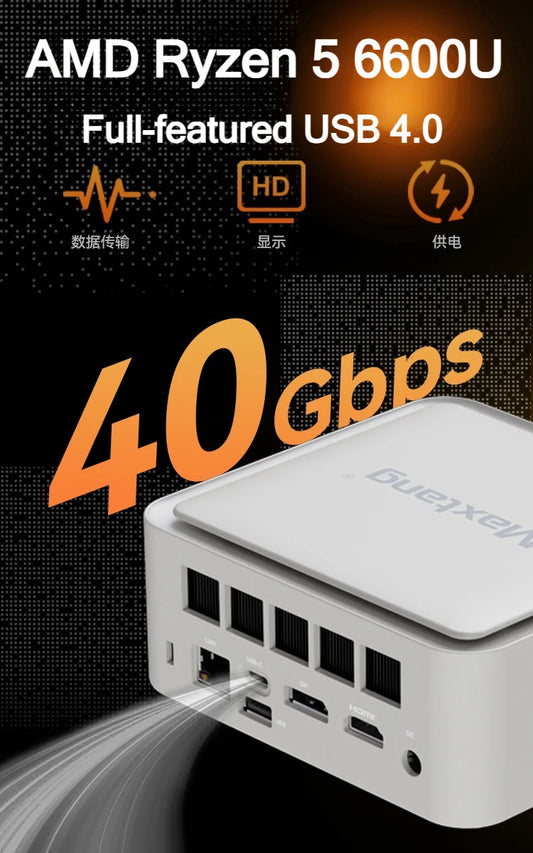 SZBOX Z66 Ryzen 5 6600U Mini PC 24GB LPDDR5 6400MT/s M.2 2280 NVME SSD WiFi6 BT5.2 USB4 Gaming Computer Desktop Office Win11Pro