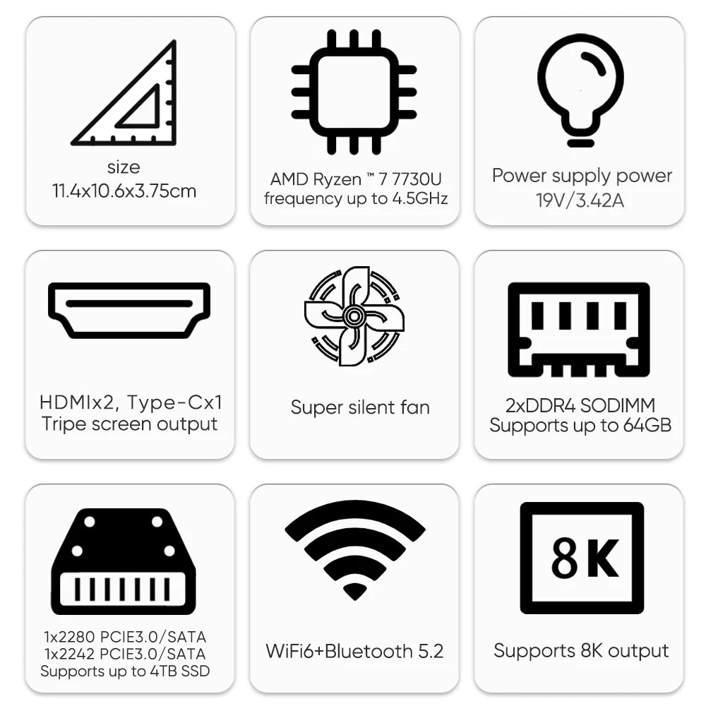 Mini PC with AMD Ryzen 7 7730U 7 5800U Mini Computer, Mini Gaming PC with USB Type-C Desktop Computer Supports Triple 4K Display
