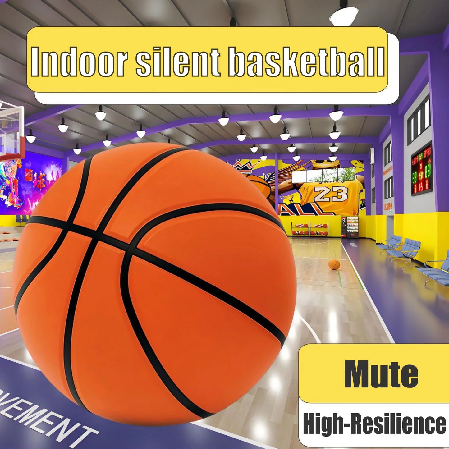 Silent Basketball Size 7 (29.5")/5# Dribbling Indoor Grooved Airless Foam Basketball Quiet Dribbling Indoor Training Silent Ball