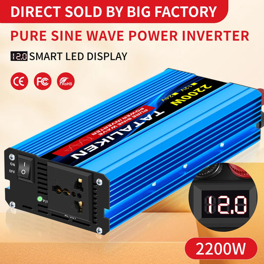 Pure Sine Wave Inverter 1000W-4000W DC 12V to AC 220V 50hz Power Inverter Charger  Adapter Universal Socket