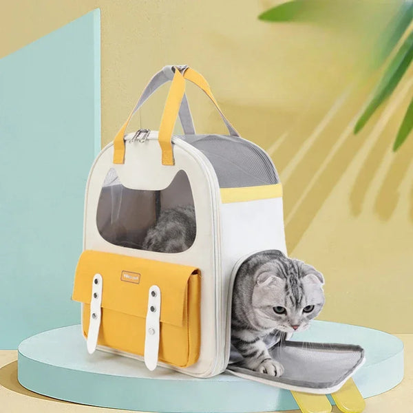 Portable Breathable Backpack for Carrying Pet Cats and Small Dogs - Pet Travel Supplies for Outdoor Use