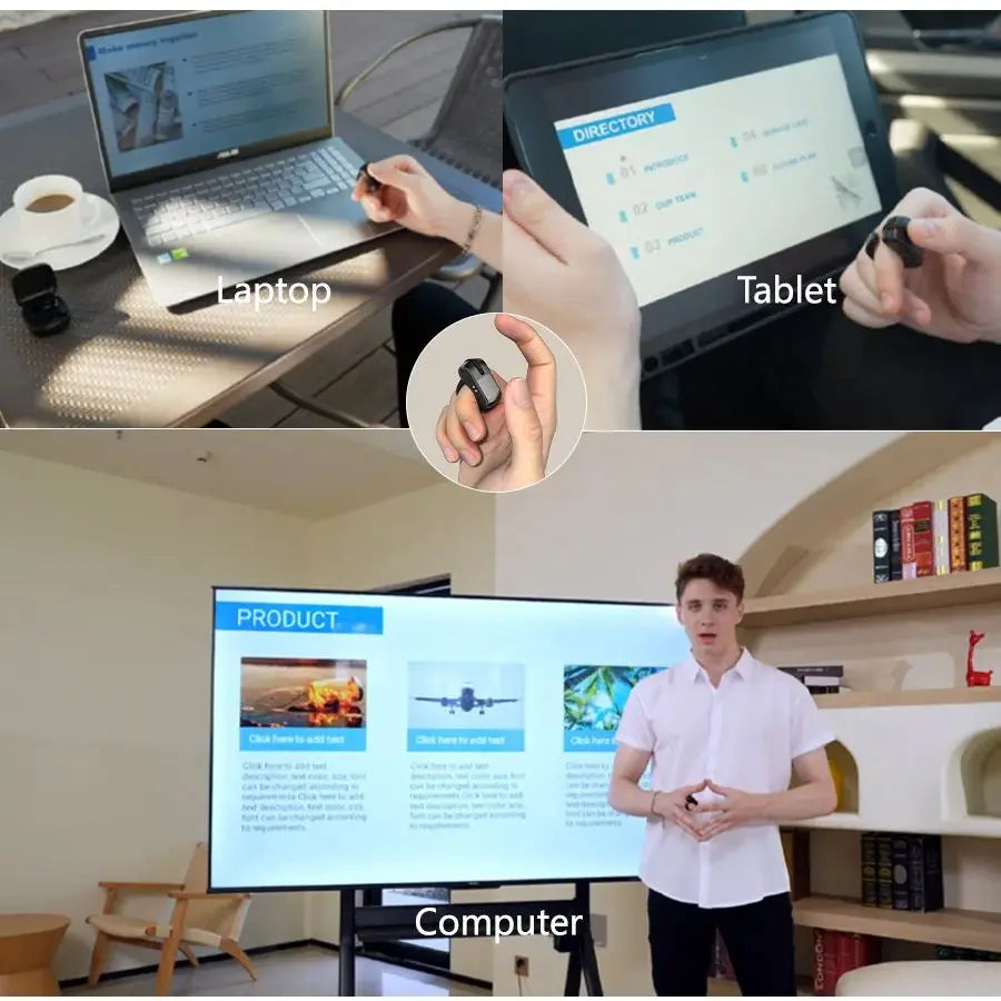 Ring Finger Wireless Mouse 2.4G Bluetooth Dual Mode Touch Screen Scroll Wheel Mini Portable Rechargeable For PPT Speech Tablet