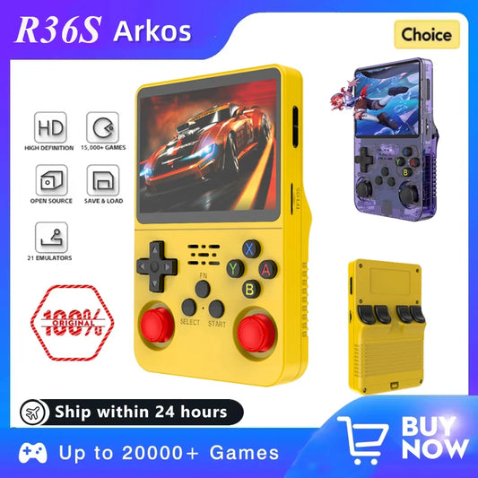 Original Arkos R36S Retro Game Console 128GB Handheld 3.5 Inch IPS Screen Portable Pocket Video Player 64GB Consola Kid Gift