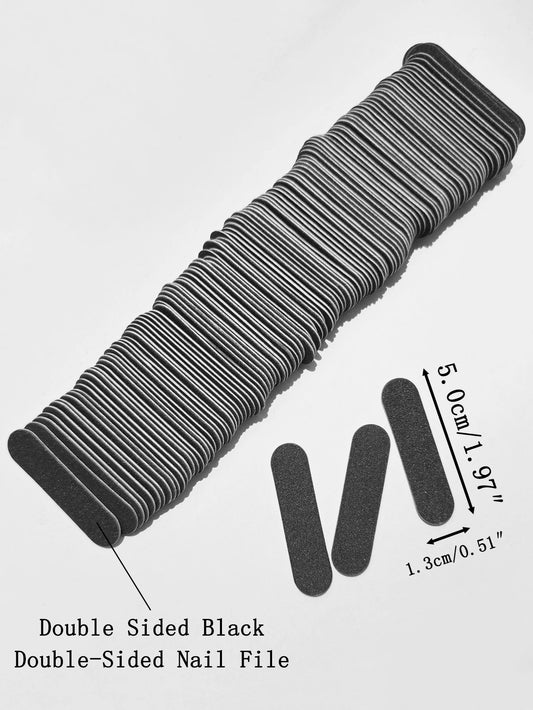 15 to 200 Pcs Mini Double Sided Black Nail Files Portable Disposable Emery Board Buffers for Nail Art Manicure and Pedicure