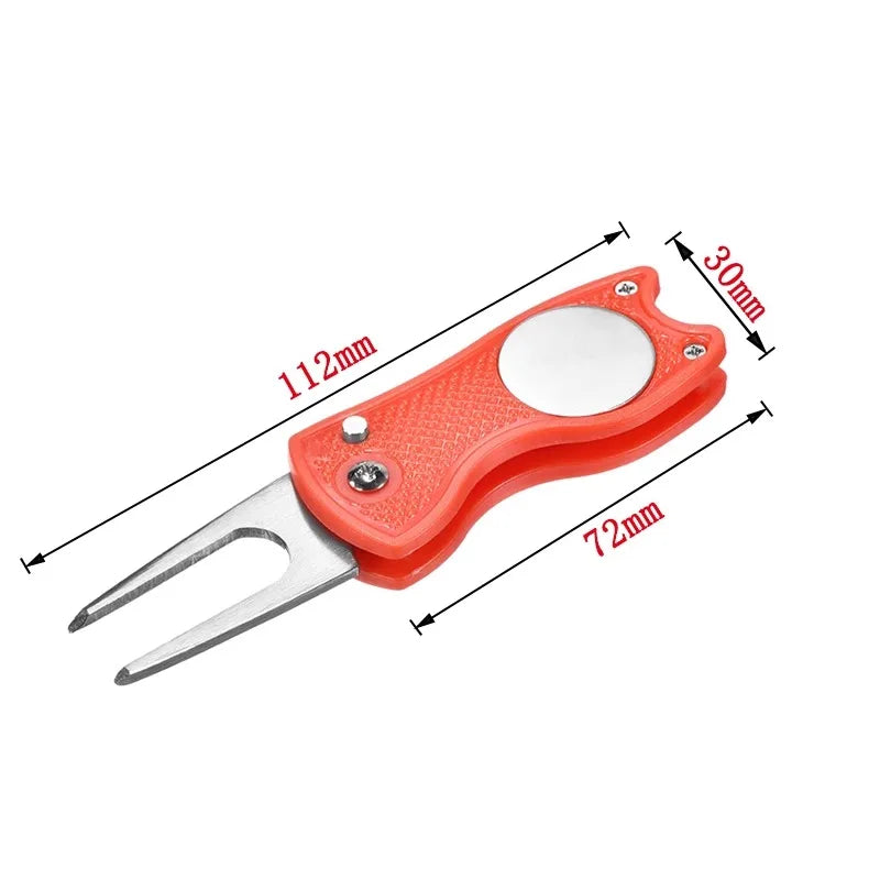 Golf Divot Repair Tool Foldable Metal Golf Green Divot Tool with Magnetic Ball Marker