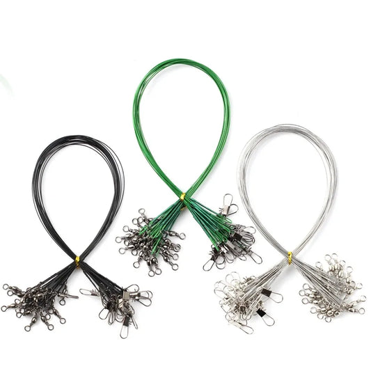 20pcs Anti Bite Steel Fishing Line Steel Wire Leader With Swivel Fishing Accessory Lead Core Leash Fishing Wire 15CM-50CM