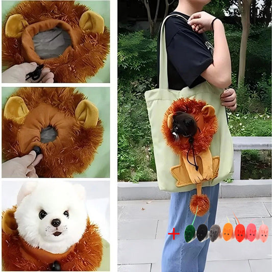 Pet Canvas Shoulder Bag Lion Shaped Cat Carrier Comfortable Pet Carrying Pouch Handbag Puppy Messenger Bag For Outdoor Travel