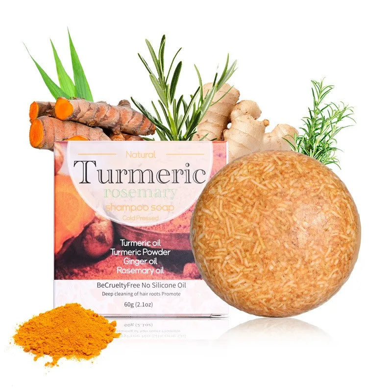 XF 60g Turmeric Shampoo Bar Organic Natural Deep Cleaning Hair Smoothing Anti-Dandruff Herbal Charcoal Rice Soap Solid Shampoo