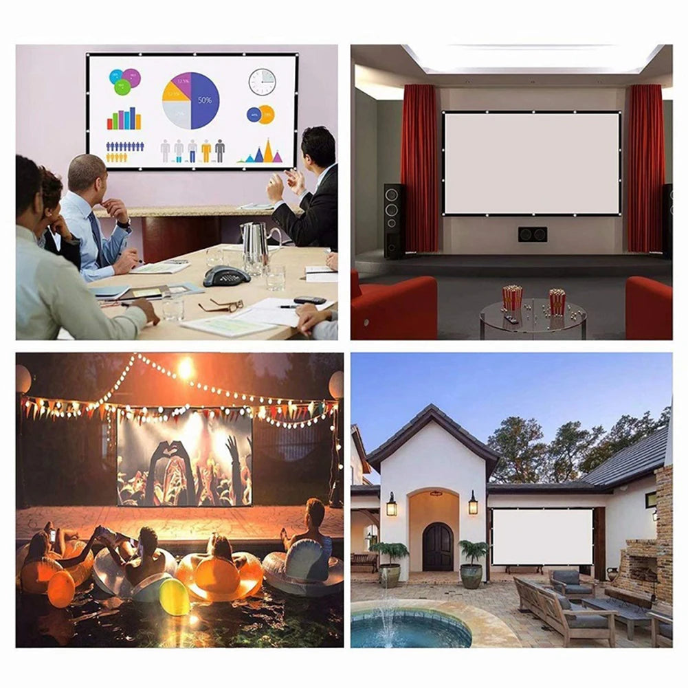 16:9 Simple Projector Curtain Portable HD Display Screen Home Cinema Theater Movie Projection Curtain For Home Outdoor 60-150inc
