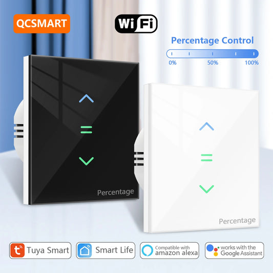 QCSMART Curtain Roller Shutter Switch With Backlight Tuya Smart Life Percentage Control Google Assistant Alexa