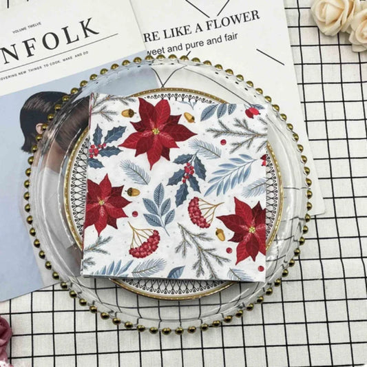 20pcs/Pac Colourful Printed Napkins 2 Ply Featured Christmas Flower Paper Napkins Wood Pulp Paper Party Disposable Placemats
