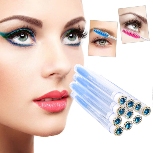 10Pcs Eyelash Brush Tubes With Crystal Lash Mascara Wands Eyebrow Comb Spoolies Container Lash Brush Applicators Makeup Tools