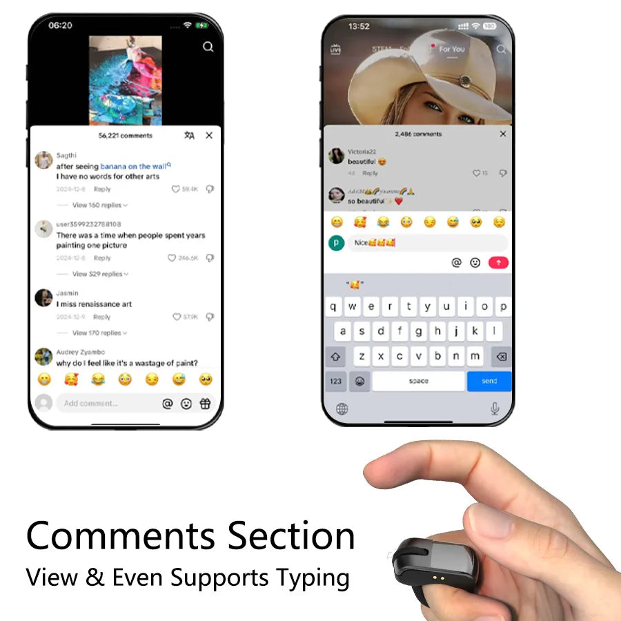 Ring Finger Wireless Mouse 2.4G Bluetooth Dual Mode Touch Screen Scroll Wheel Mini Portable Rechargeable For PPT Speech Tablet