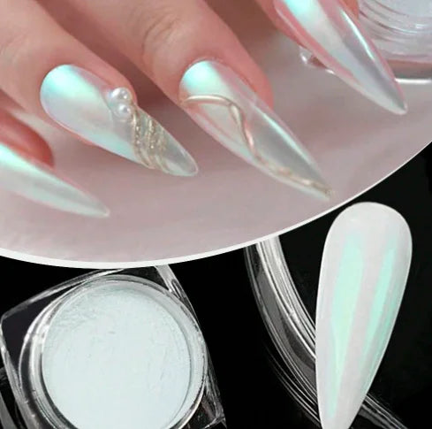 Pearl White Rubbing on Nail Art Glitter Dust Chrome Aurora Yellow Purple Manicure Decorations Mirror Mermaid Nail Powder Pigment