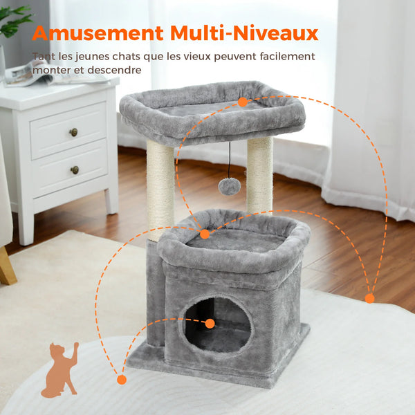Small Cat Tree with Natural Sisal Scratching Posts Cat Tower for Indoor Cats Cozy Cat Condo Cat Scrapers Accessories Kitten Toys