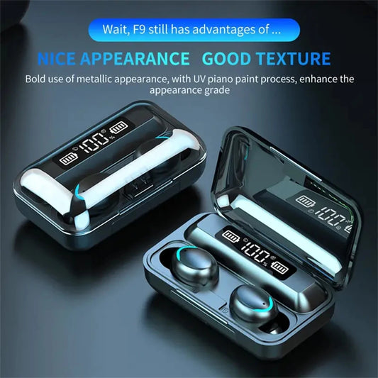 F9 Wireless Bluetooth Headphones Tws Game Earbuds Earphones Digital Display Heaset Large Capacity Charging Case