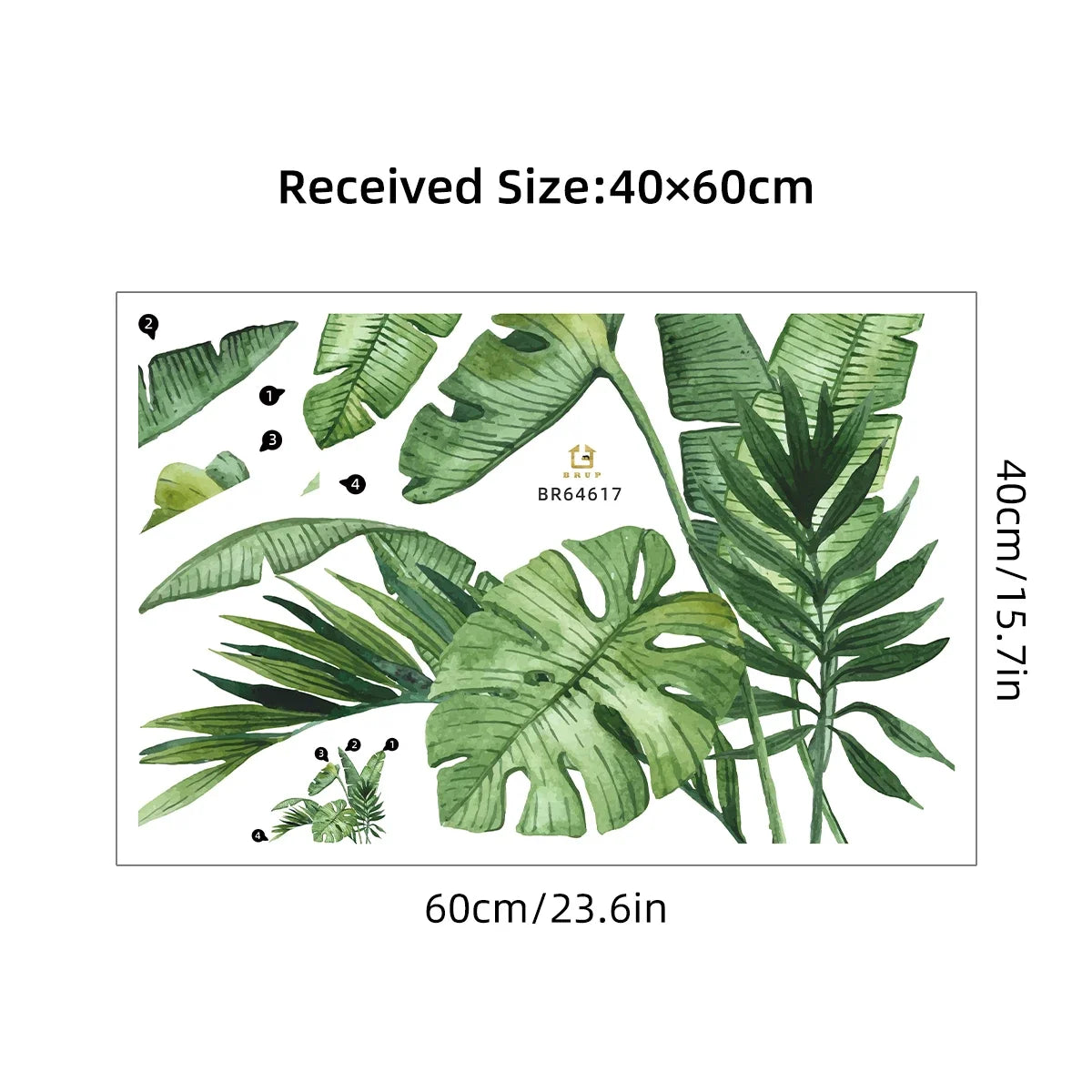 Realistic Tropical Green Turtle Leaf Wall Stickers for Living Room Decor Children Room Bedroom Bathroom Decoration Wall Decals