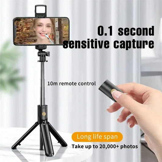 3 in 1 Expandable Selfie Stick Tripod - Lightweight Stand with Detachable Bluetooth Remote for Most Smartphones