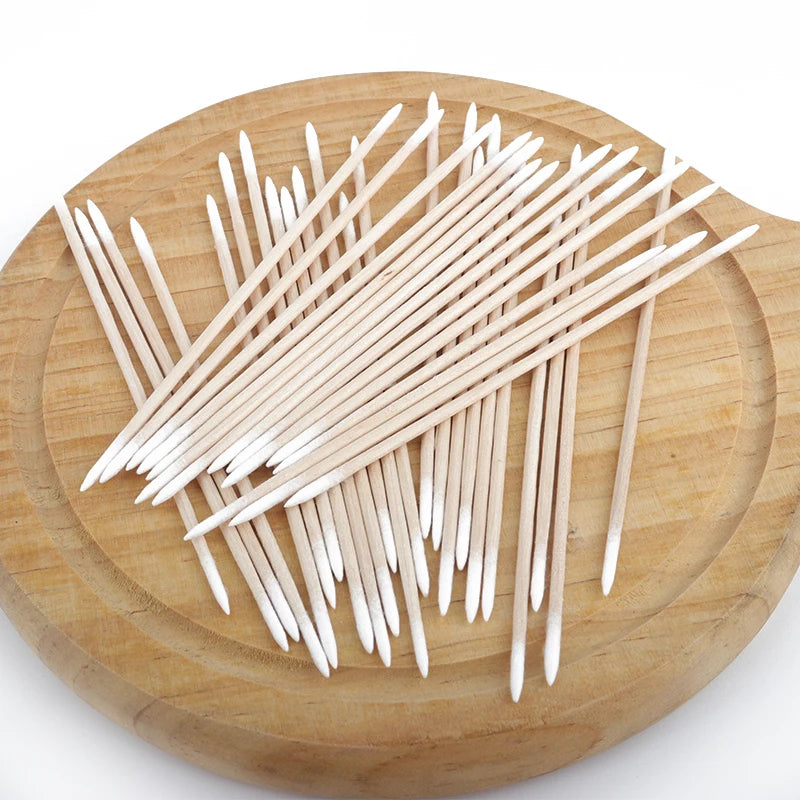 100/300/500 Pcs Long Double Head Wood Cotton Swab Nose Ears Cleaning Women Makeup Tool Lipstik Cotton Buds Tip Sticks Microbrush