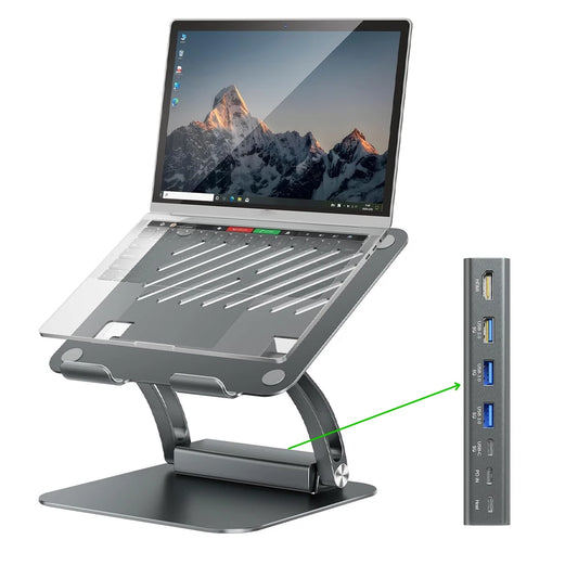 Laptop Stand USB-C Hub PD100W Charging 4K@60Hz Ergonomic Laptop Holder Docking Station Universal for MacBook Pro Dell Lenovo