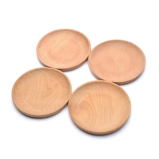 Eco - friendly Wooden Service Tray for Home, Hotel, School Party, Round Plate Snack, Cake, Fruits, Sushi, Dessert Tableware 30P