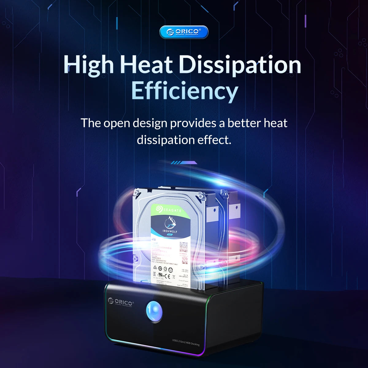 ORICO RGB Light 2-bay Type-C 10Gbps Hard Disk Docking Station for Game Enthusiast with Auto-Sleep Offline Clone Hard Disk Case