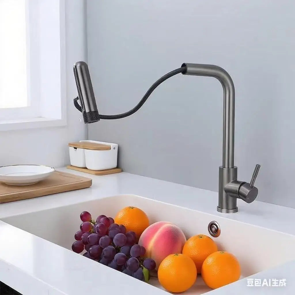 6 Modes Gray Pull-Out Swivel Waterfall Black Stream Sprayer Sink Mixer Faucet Brushed Nickel Faucet Accessories