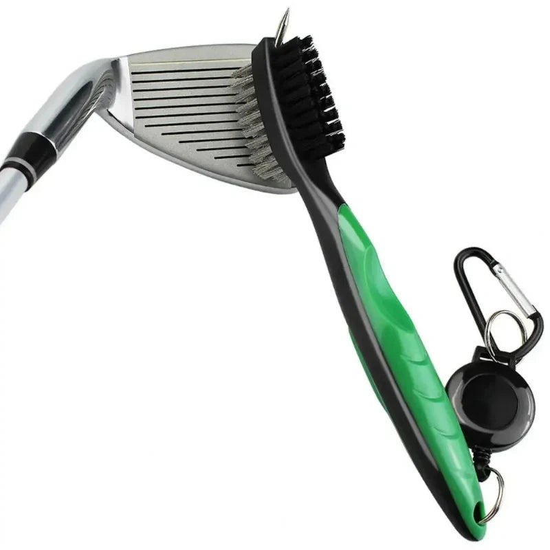 Golf Club Brush Groove Cleaner Retractable Dual Sided Nylon Bristles Aluminum Carabiner Groove Cleaner Groove Cleaning Tool Kit