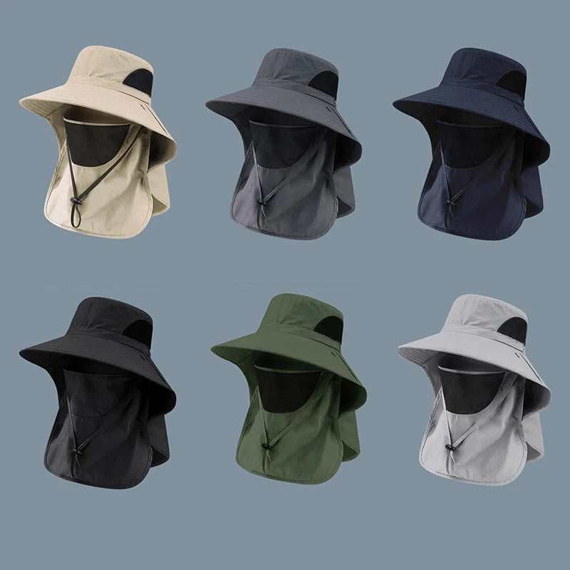 Summer UV Protection Hiking Hat Quick-drying Wide Brim Outdoor Visor Bucket Hats Mesh Breathable Sun Hat Outdoor Cycling Hat