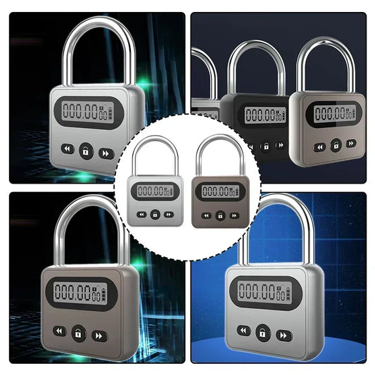 1pc Timing Padlock Metal Timer Lock LCD Display Multi Function Electronic Time 999 Hour Timing Anti-addiction Electronic Lock