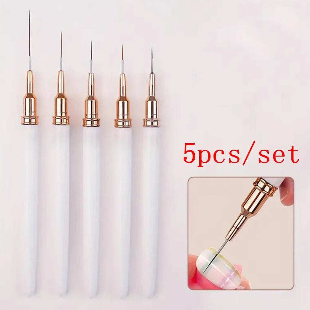 5pcs Premium Nail Art Liner Brush Set - Ultra-Fine Detailing Pens For Precision Manicure 6/9/12/15/26mm Long Line Nail Brushes *