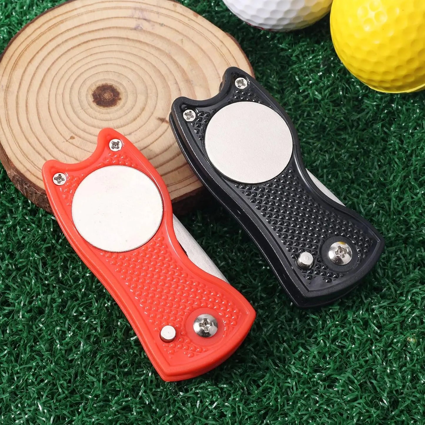 Golf Divot Repair Tool Foldable Metal Golf Green Divot Tool with Magnetic Ball Marker