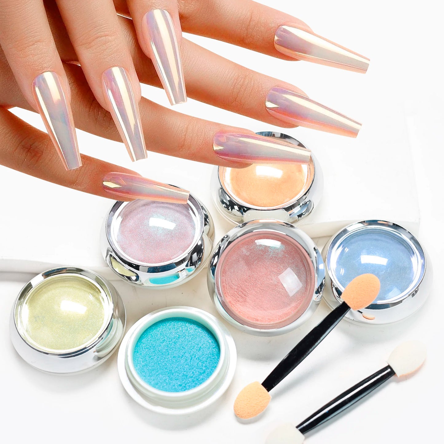 Pearl White Rubbing on Nail Art Glitter Dust Chrome Aurora Yellow Purple Manicure Decorations Mirror Mermaid Nail Powder Pigment