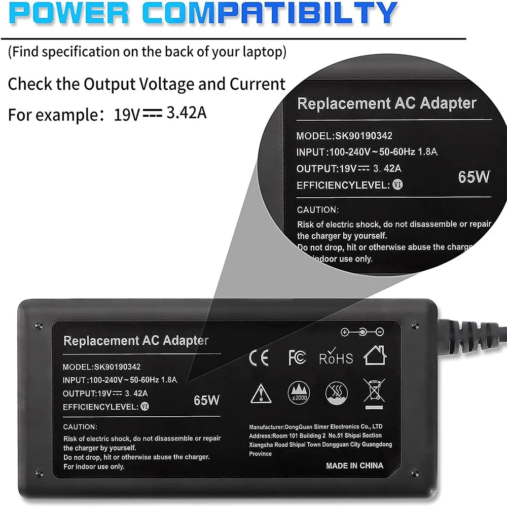 65W Charger for Acer Chromebook 11 R11 13 14 15 CB3 CB5 CB3-532 CB3-111 CB3-131 CB3-431 CB5-571 CB5-132T C720 C720P AC Adapter