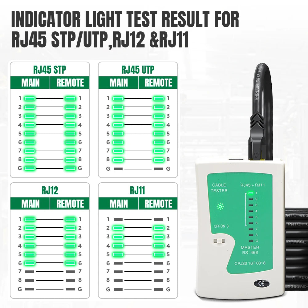AMPCOM Network Cable Tester RJ45 Ethernet Cable Checker LAN Checker for Cat5 Cat6 CAT7 8P 6P LAN Cable and RJ11 Telephone Cable